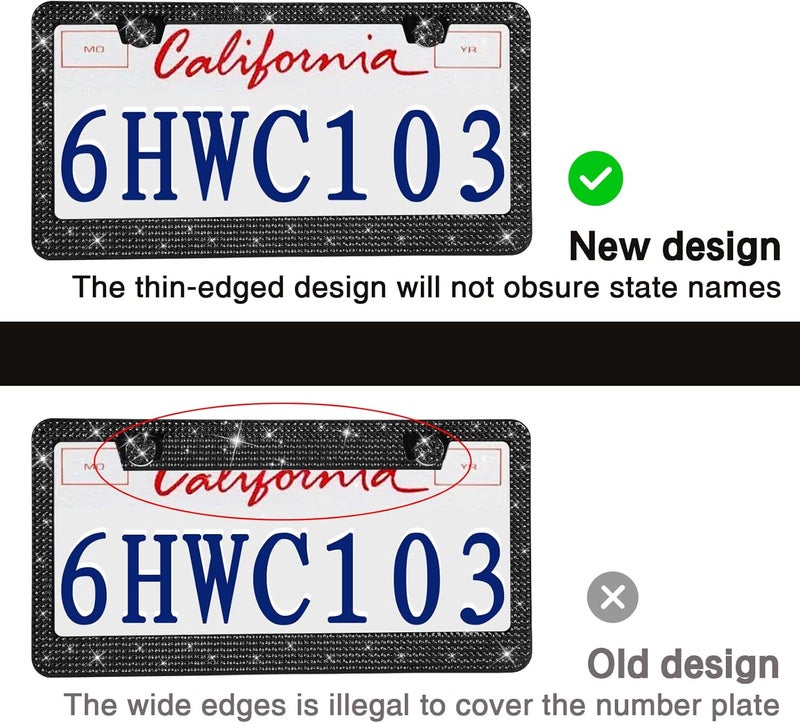 RtPcor 2 Pack Bling License Plate Frames Premium Sparkly License Plate Frame for Women Durable Black Bling Car Accessories - Image 4